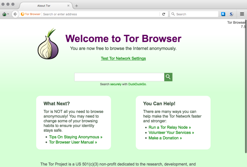 A screenshot of version 7.5 of the Tor Browser.